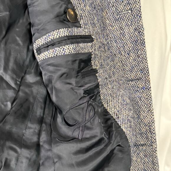 Faconnable Mens Overcoat 40R/50 Italy Blue Pattern 100% Wool Made in Italy $1699 - Picture 9 of 10